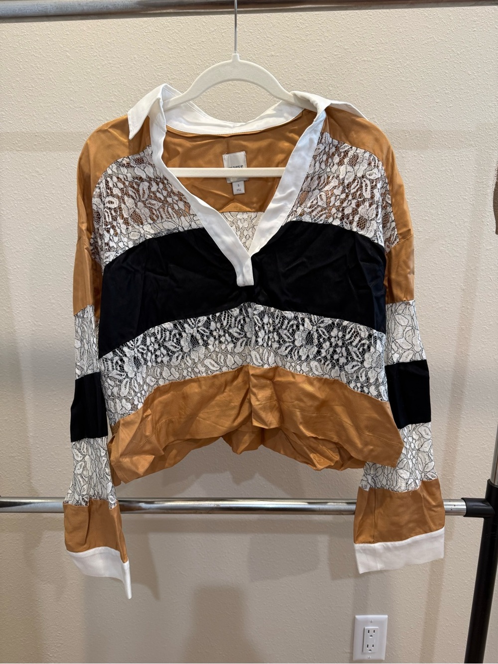 Maeve Colorblock Lace-Trim Shirt